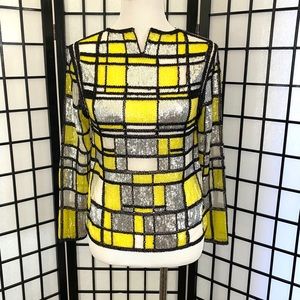 Vintage Sequin Yellow Silver Geometric Top